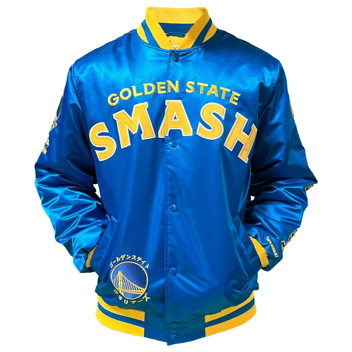 My Hero Academia x Hyperfly x NBA - All Might Golden State Warriors Satin Jacket