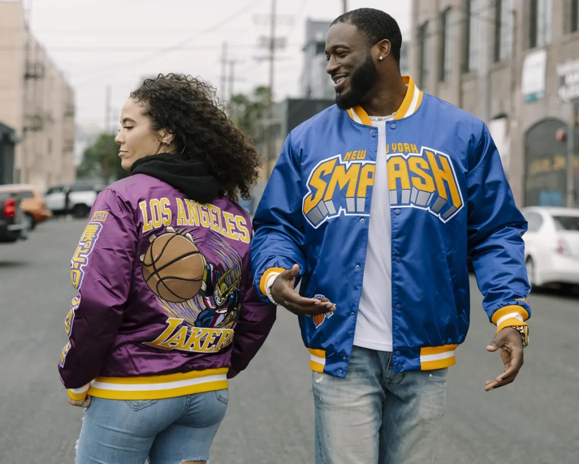 My Hero Academia x Hyperfly x NBA - All Might Golden State Warriors Satin Jacket