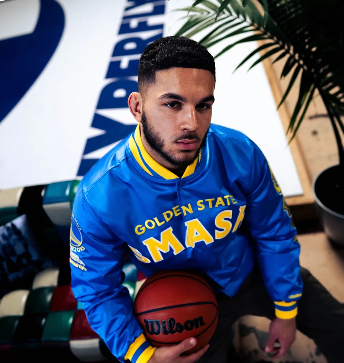 My Hero Academia x Hyperfly x NBA - All Might Golden State Warriors Satin Jacket